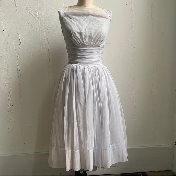 Vintage 1950s Party Dress Full Skirt Tulle Mesh - Picture 1 of 14